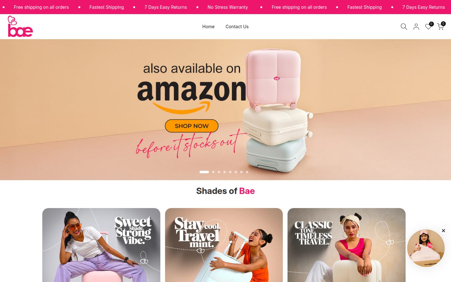 Bae Lifestyle storefront homepage on desktop
