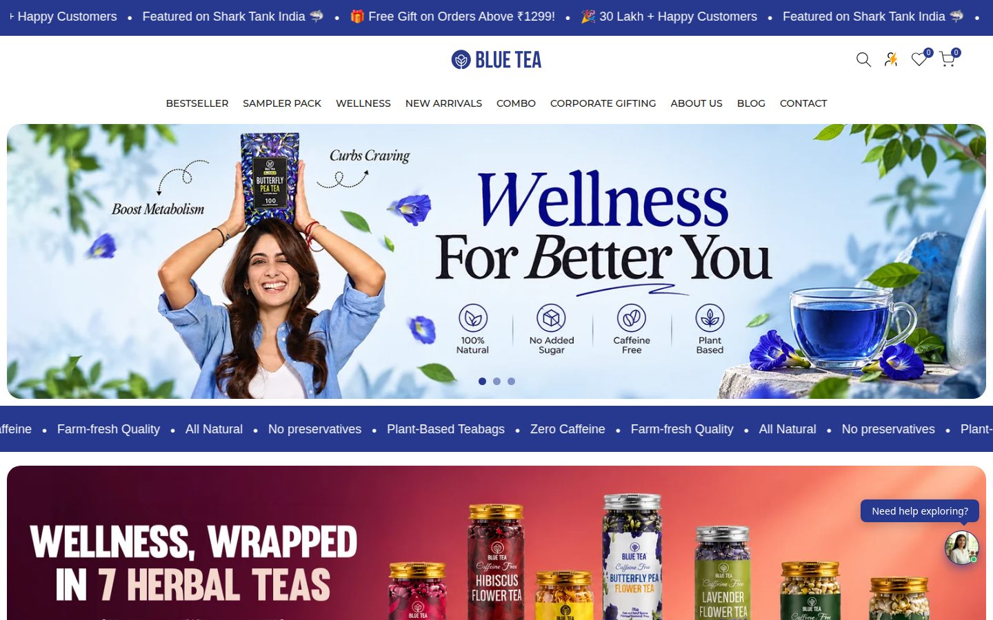 Blue Tea storefront homepage on desktop