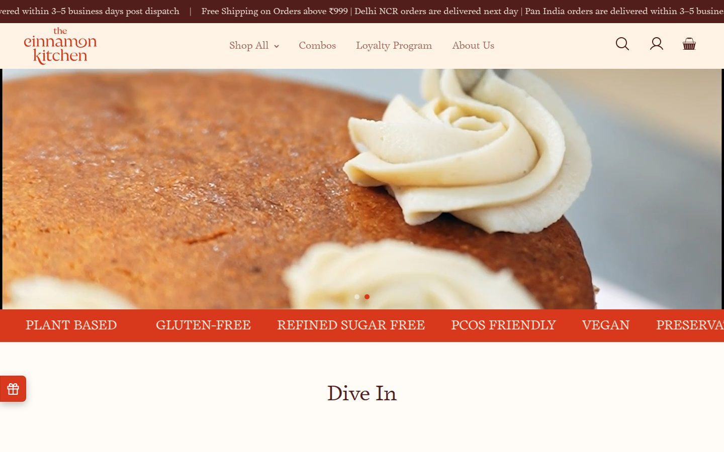 The Cinnamon Kitchen storefront homepage on desktop