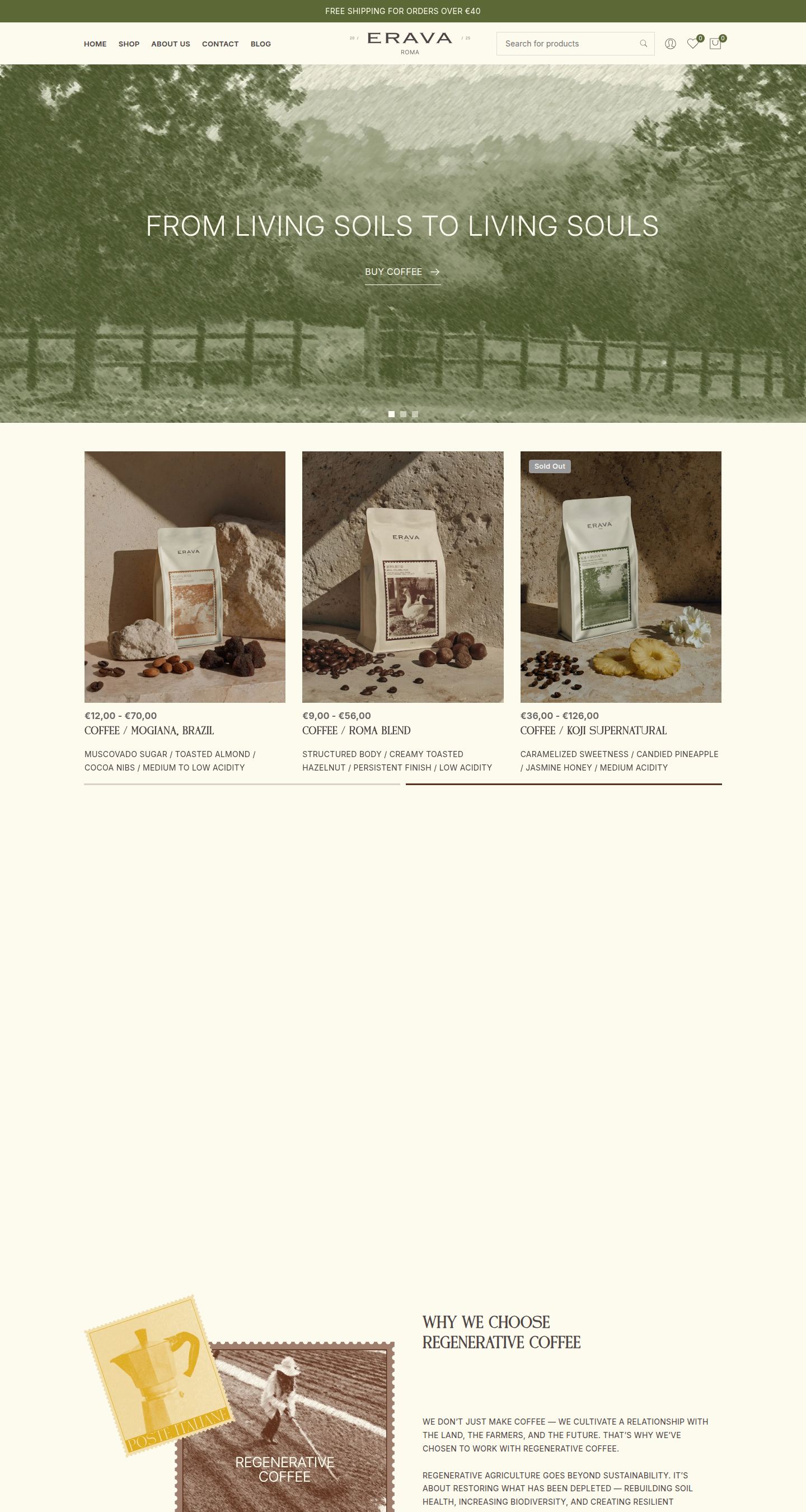Erava Coffee storefront below the fold