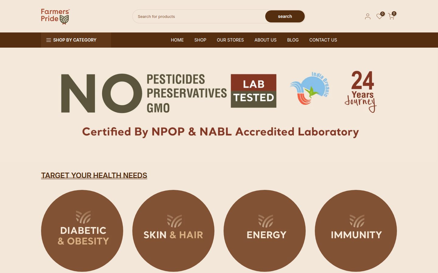Farmers Pride storefront homepage on desktop