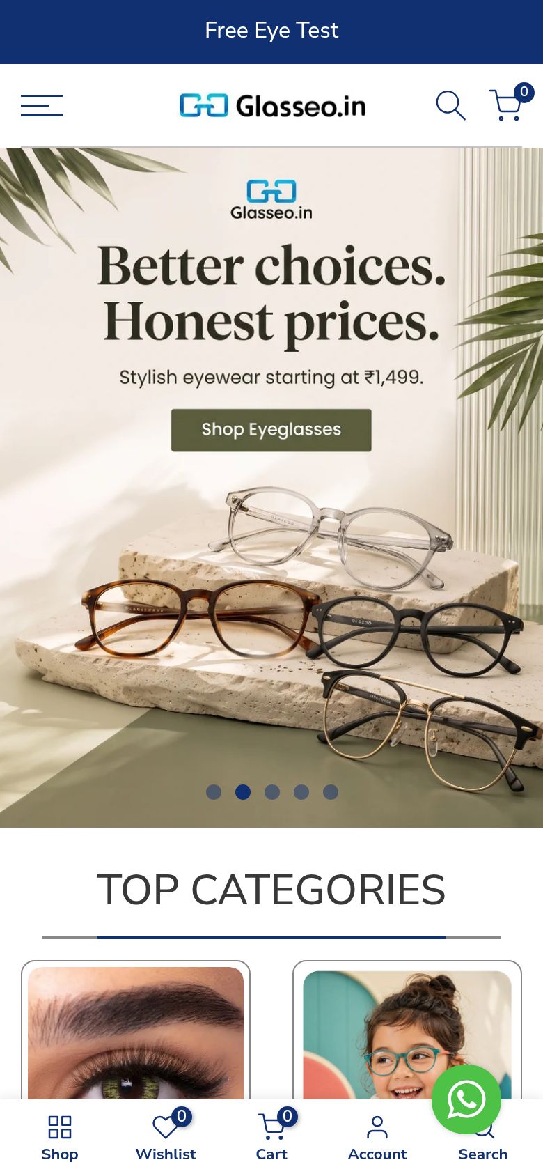 Glasseo storefront on a phone
