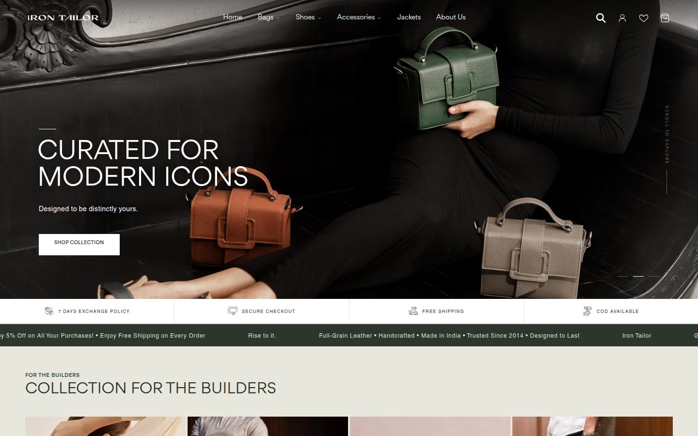 Iron Tailor storefront homepage on desktop