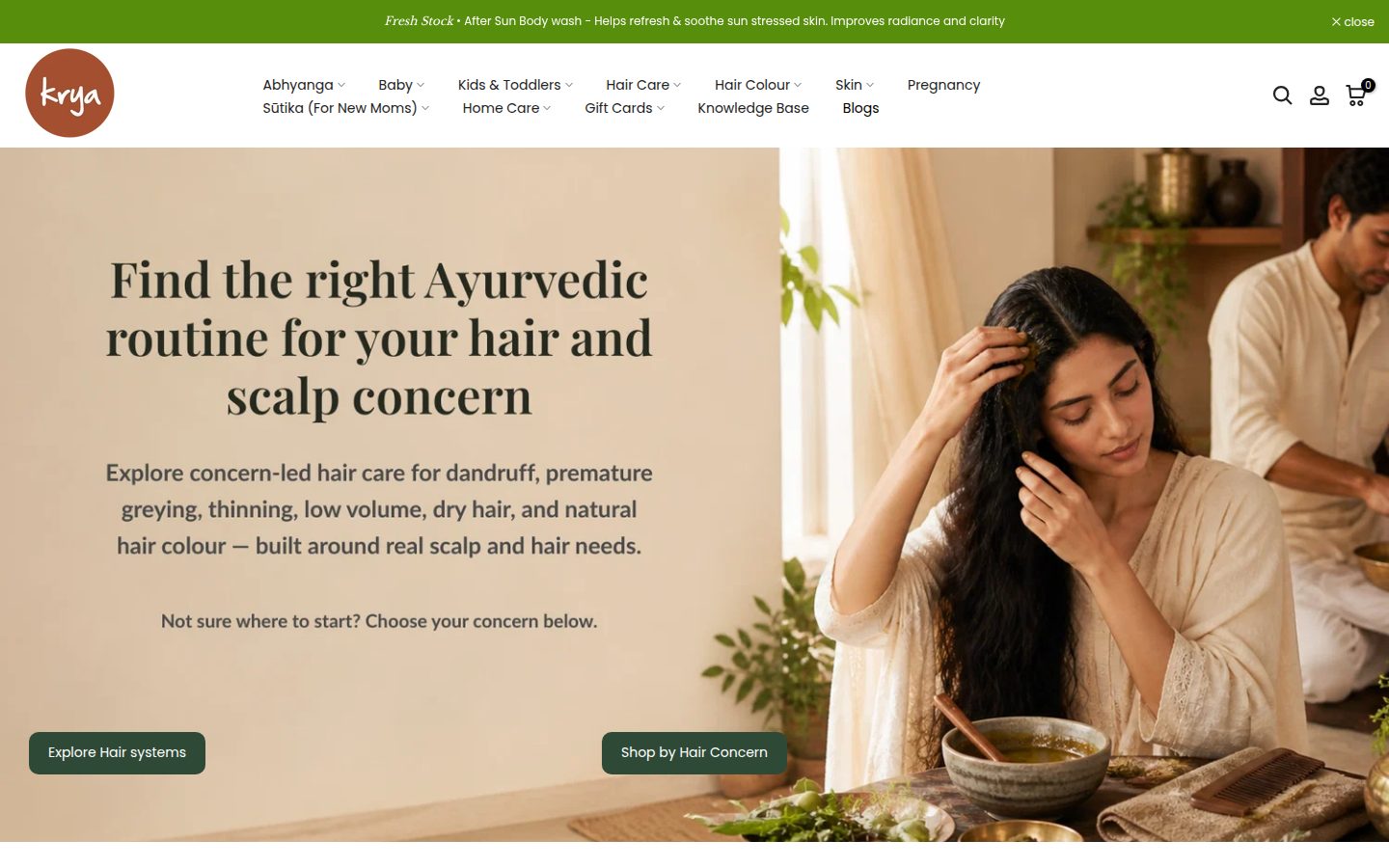 Krya storefront homepage on desktop