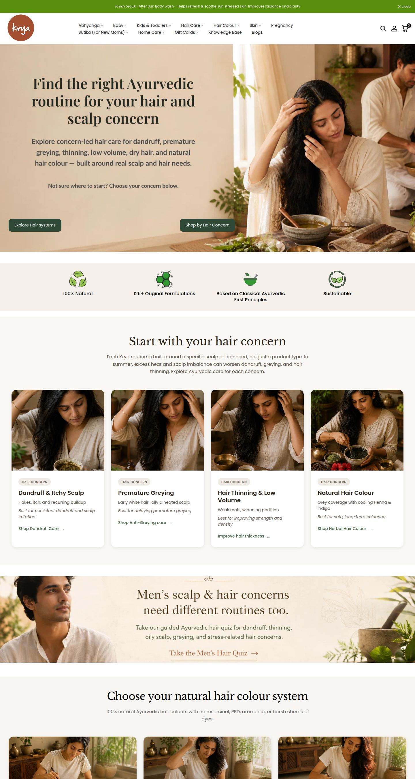 Krya storefront below the fold
