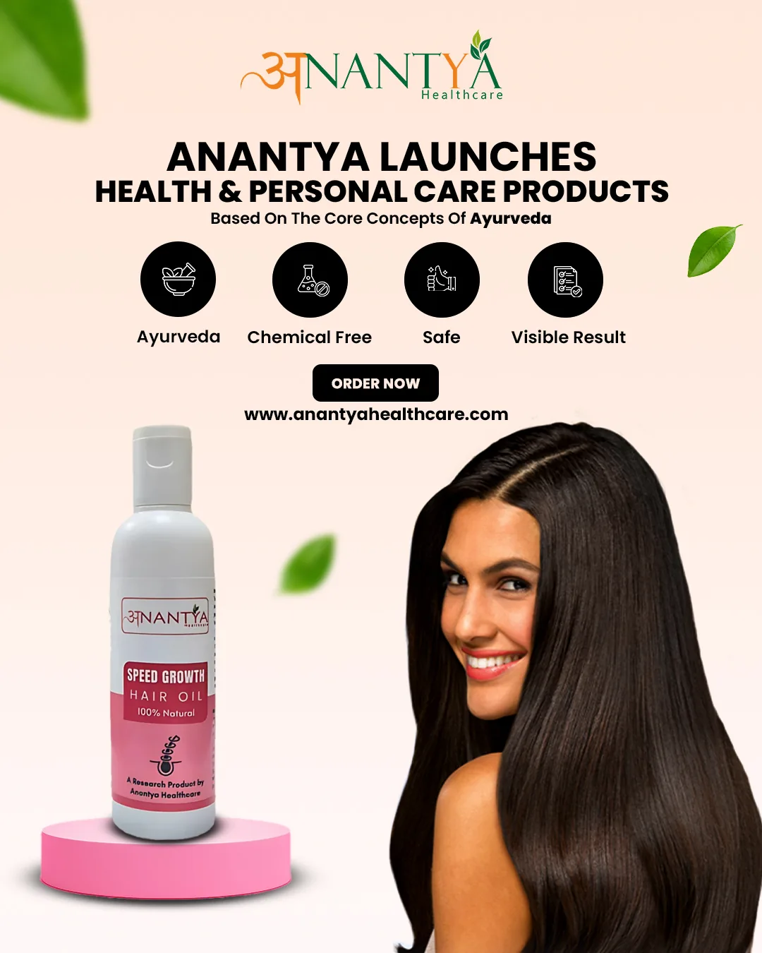 Hair oil launch with a smiling model