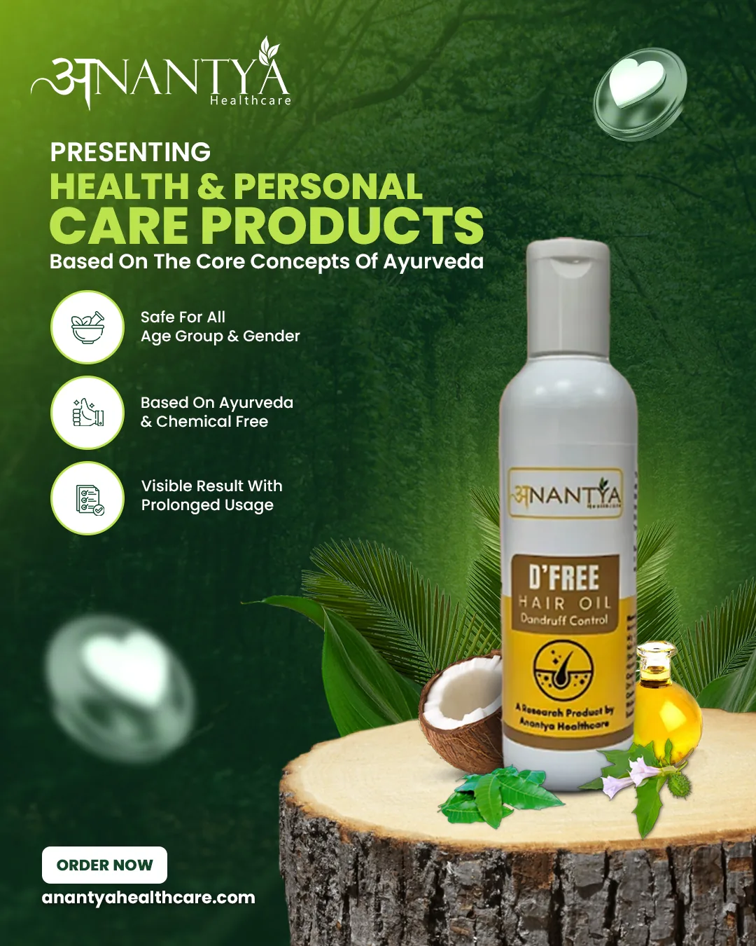 Hair oil on a cut log