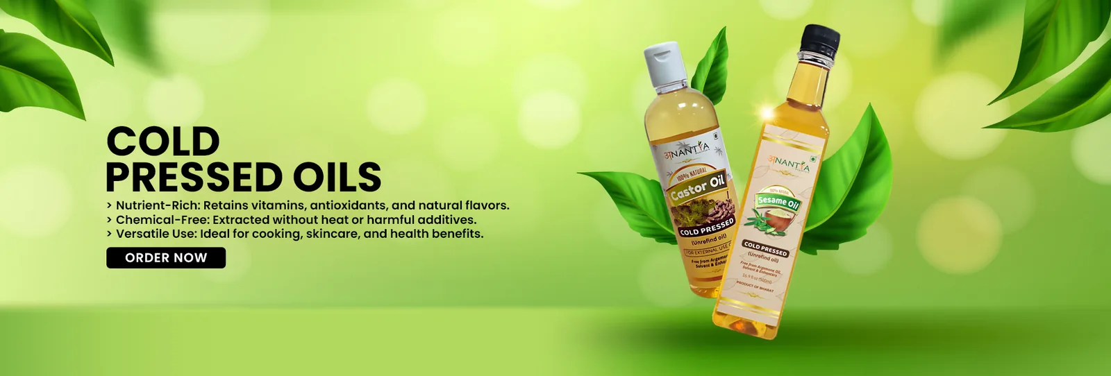 Website banners for magnesium oil and cold pressed oils