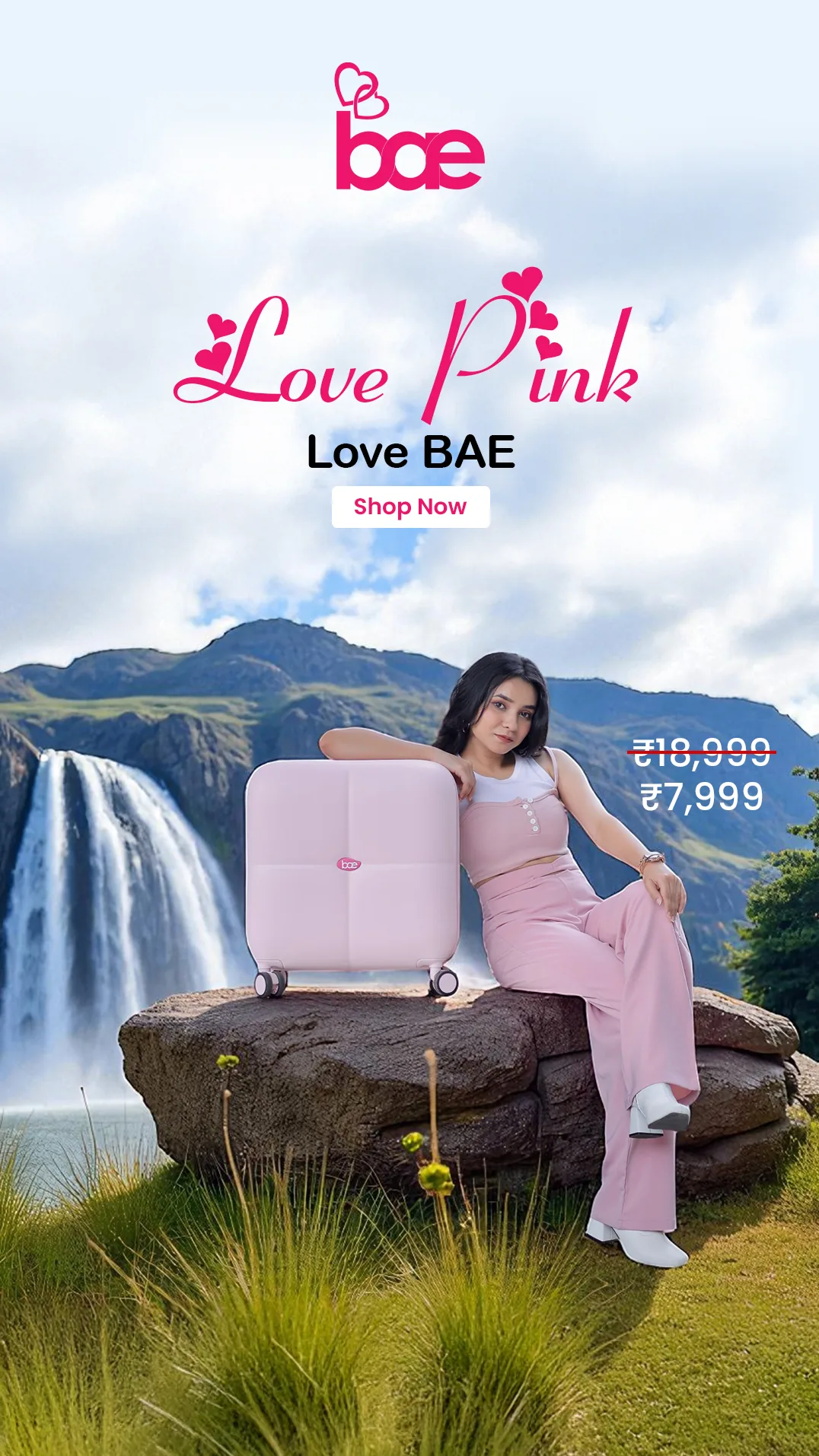 Story ads by a waterfall and on a lawn