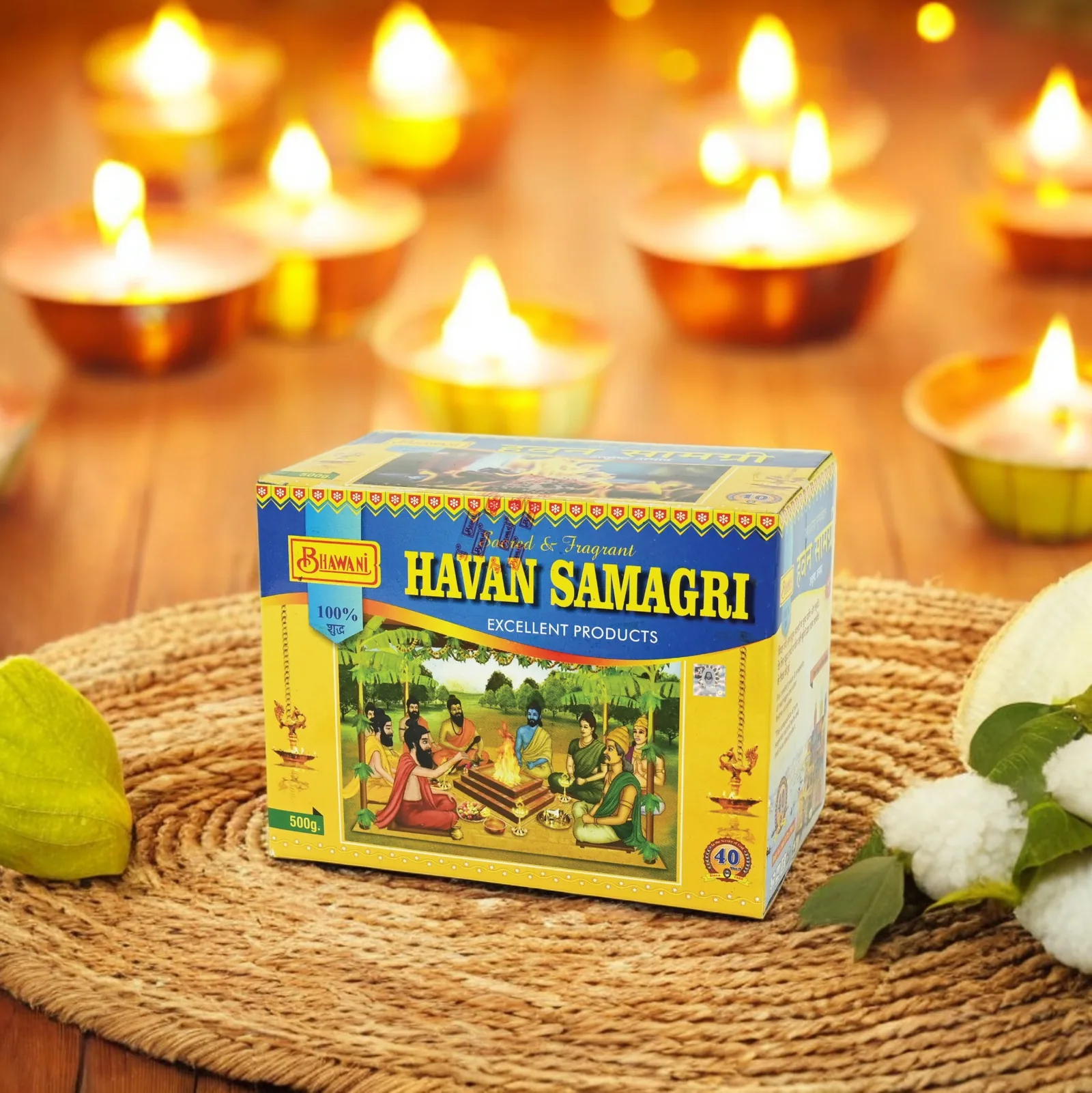 Havan samagri box among diyas