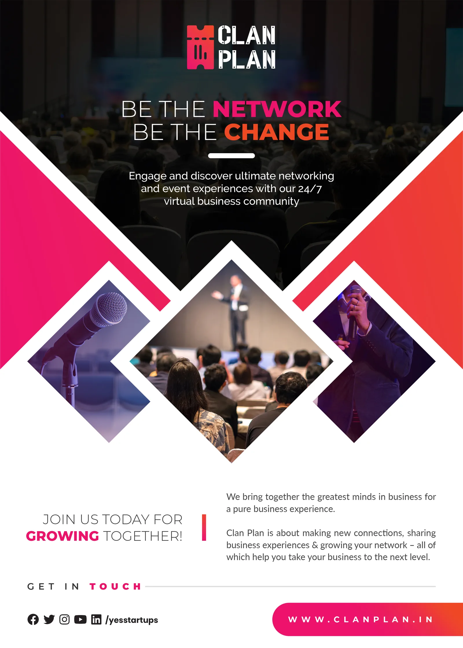 Networking flyer in pink diamond frames