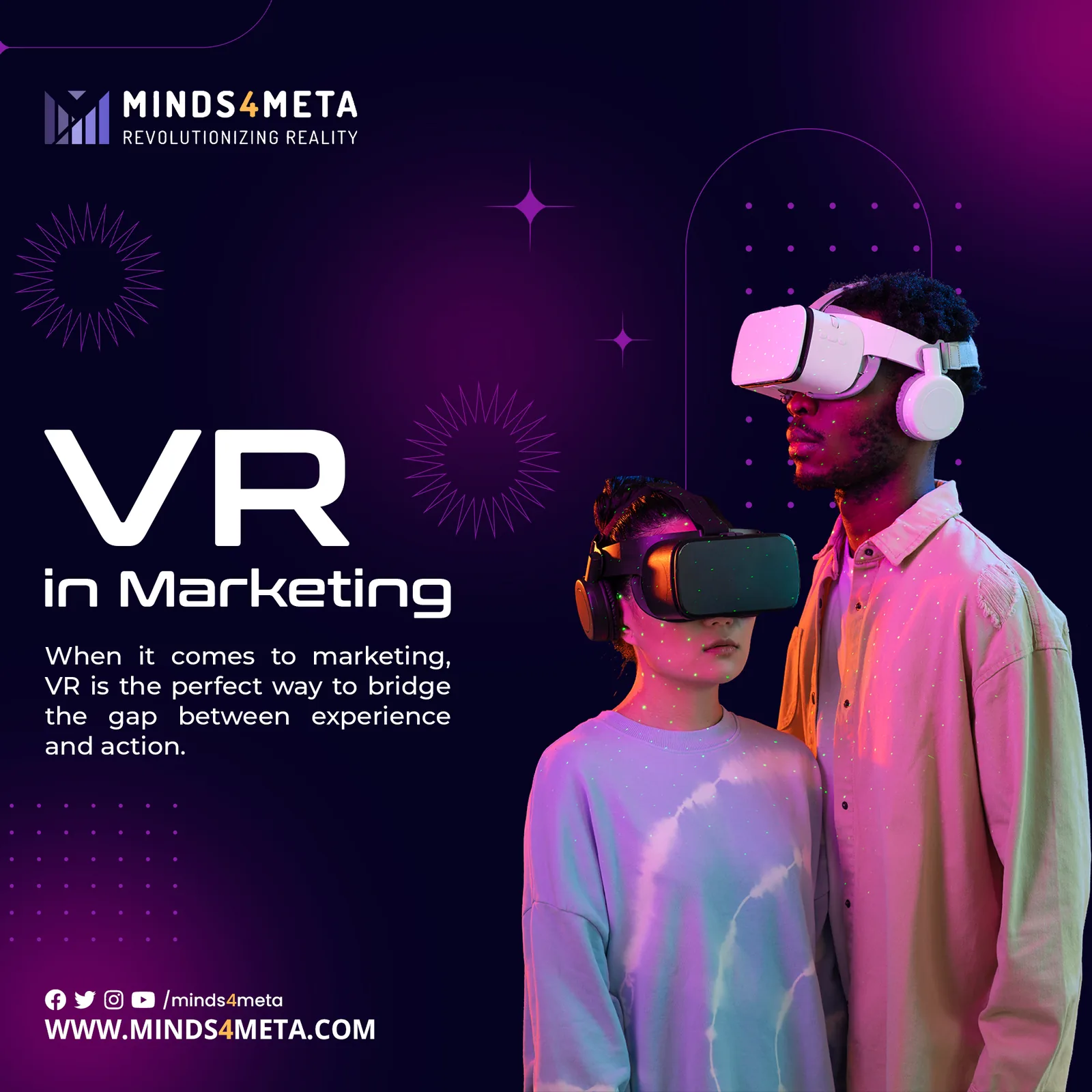 Two people in VR headsets on neon purple