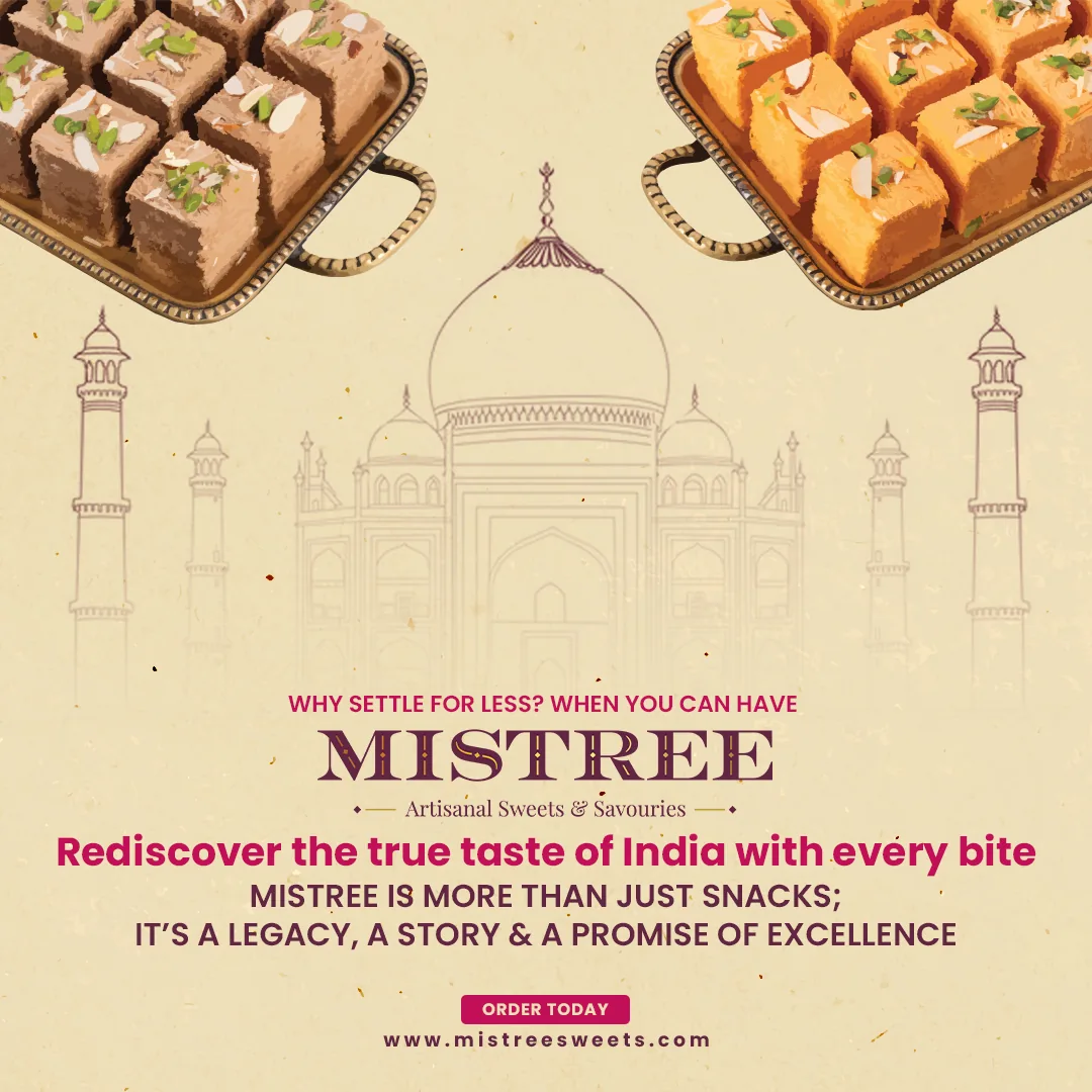 Trays of barfi over a line-drawn monument