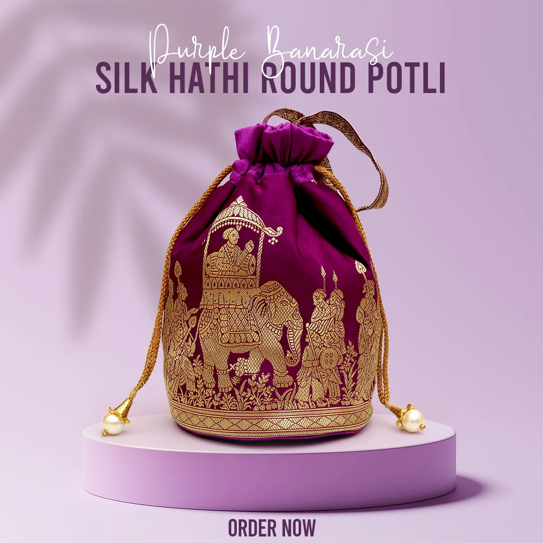 Purple silk potli woven with an elephant