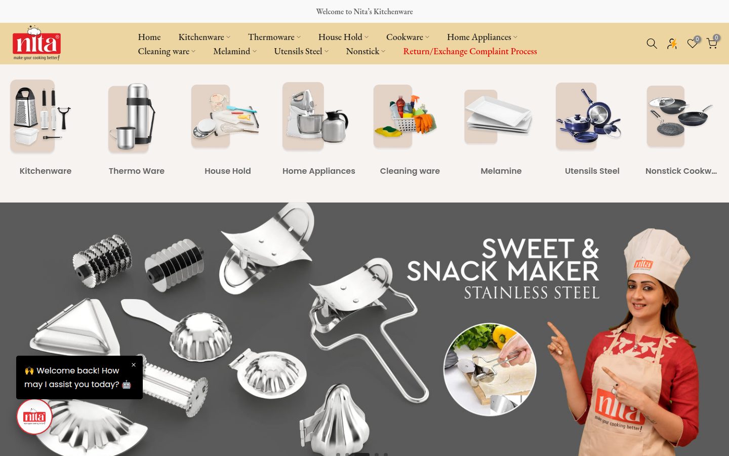 Nita Kitchenware storefront homepage on desktop