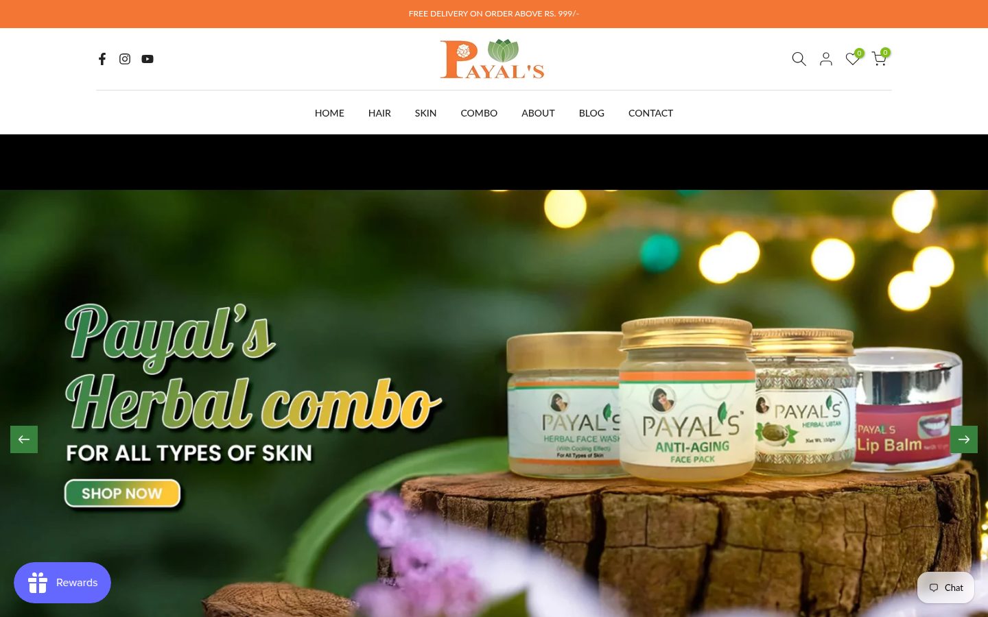 Payal's Herbal storefront homepage on desktop