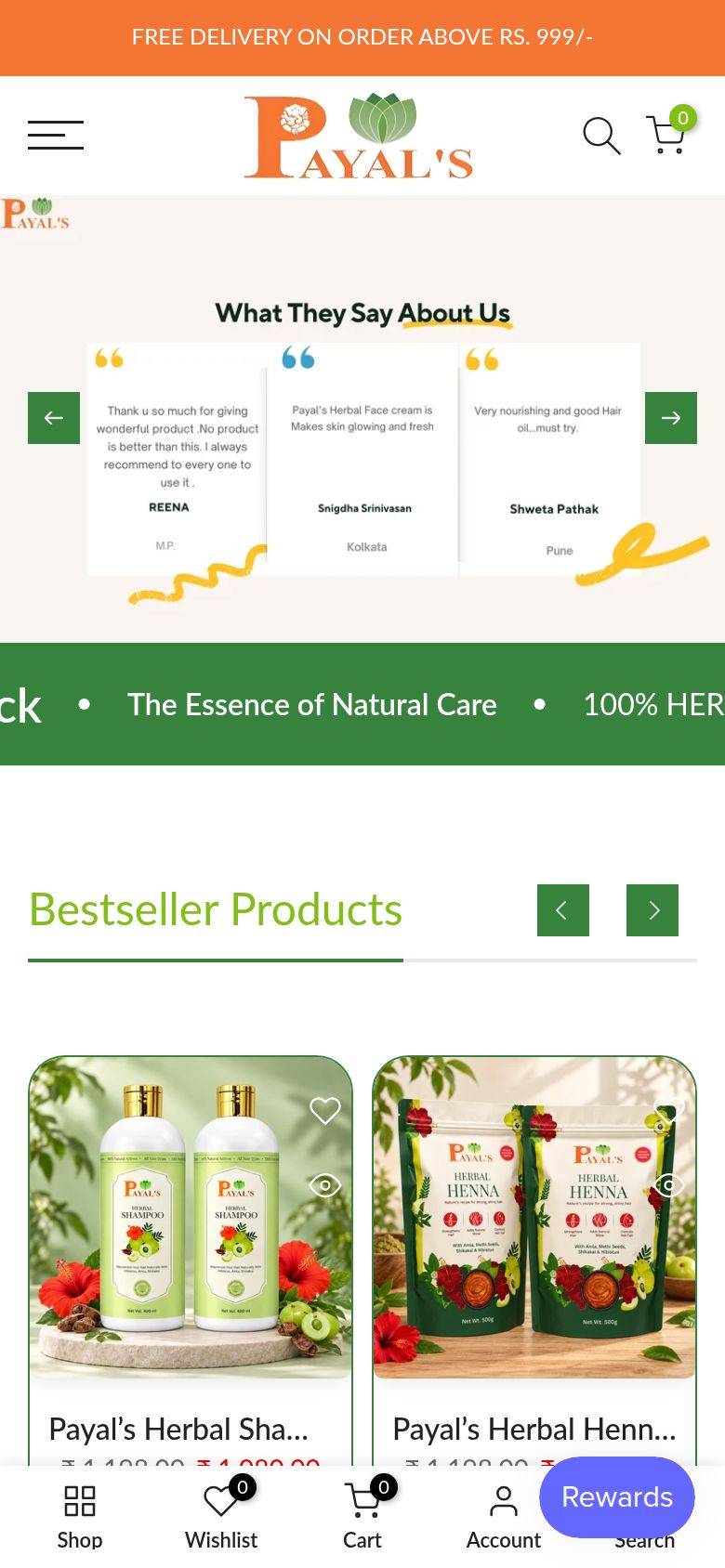 Payal's Herbal storefront on a phone