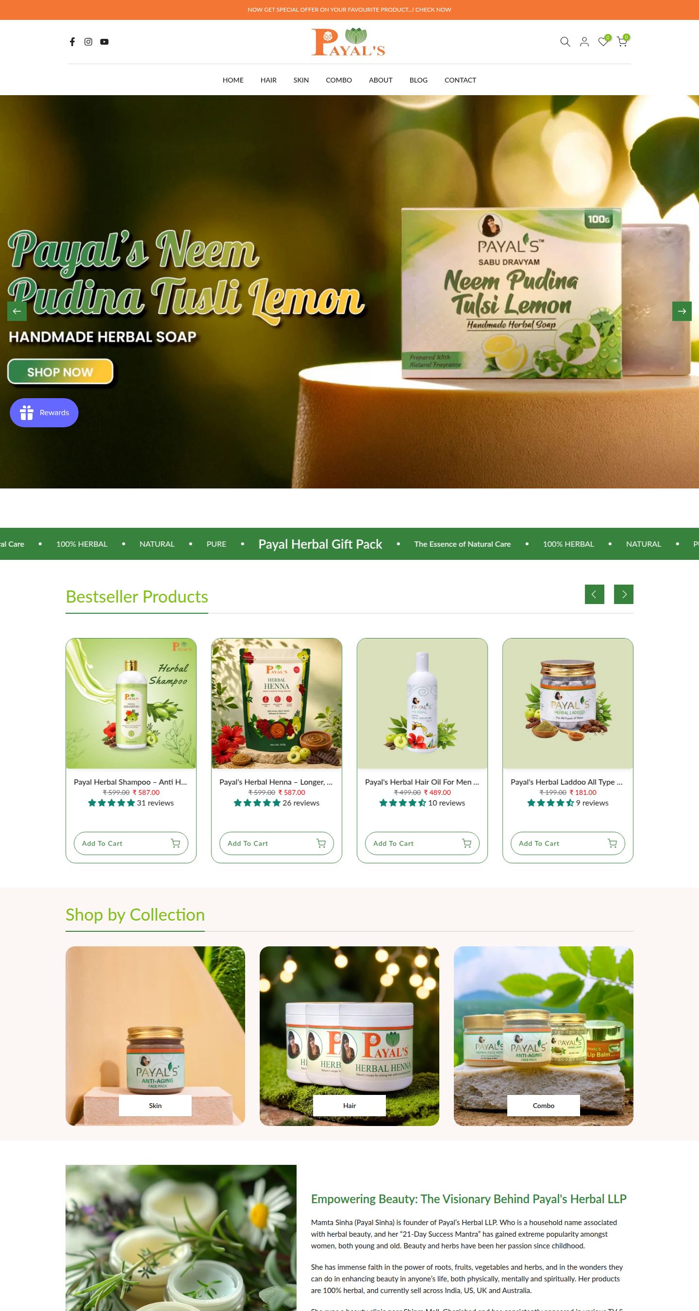 Payal's Herbal storefront below the fold