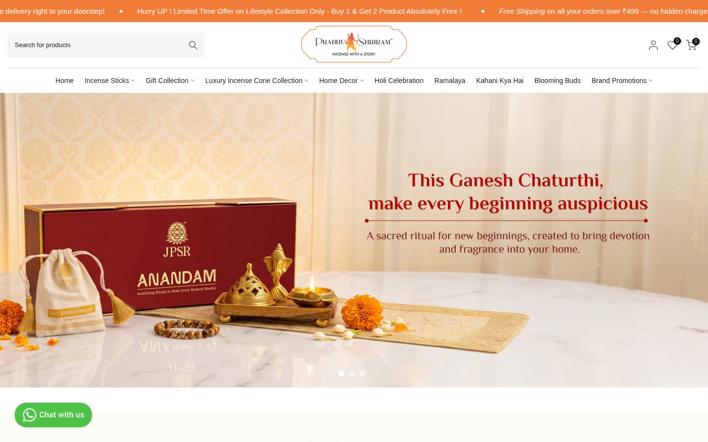 JPSR Prabhu Shriram storefront homepage on desktop