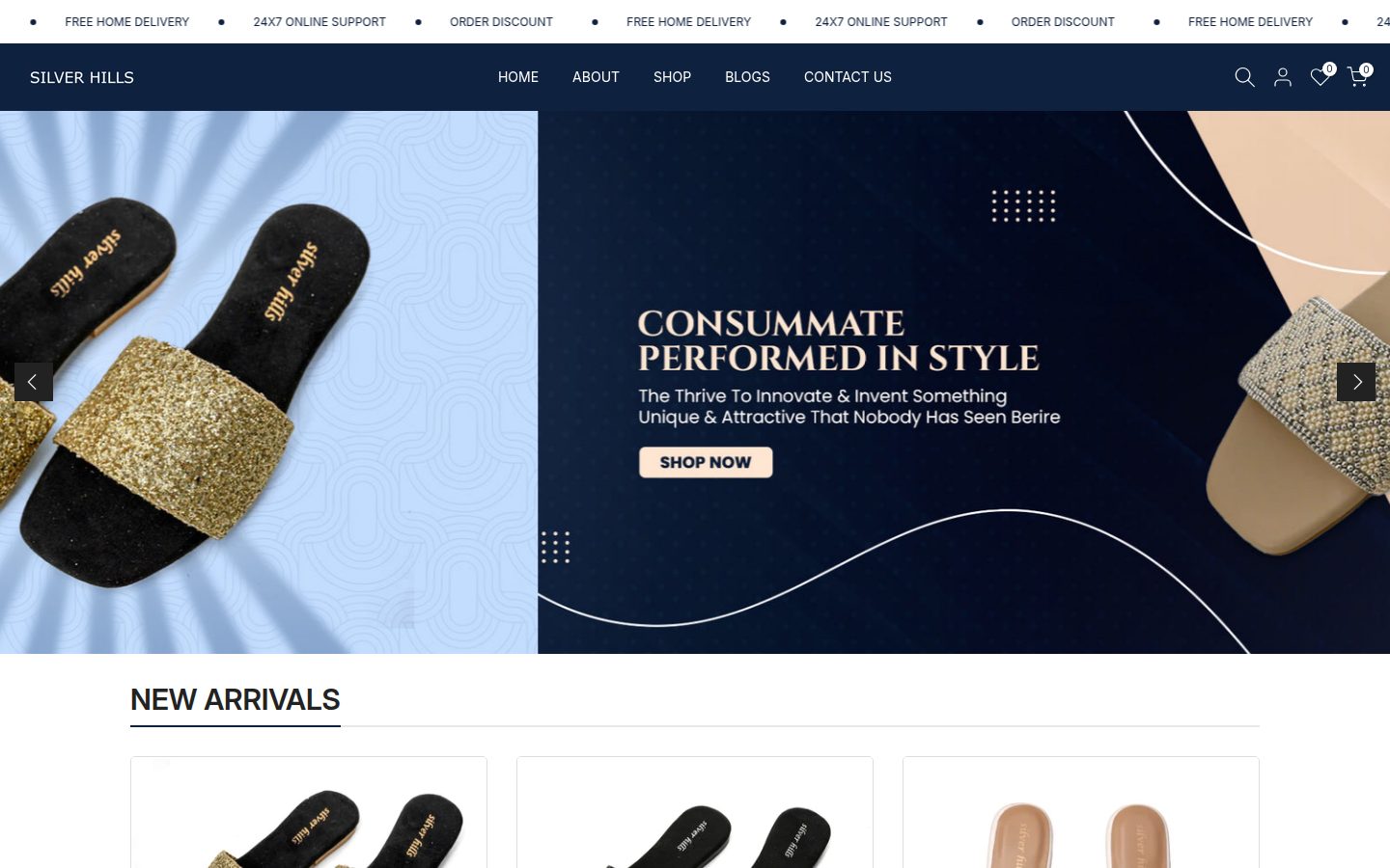 The Silver Hills storefront homepage on desktop