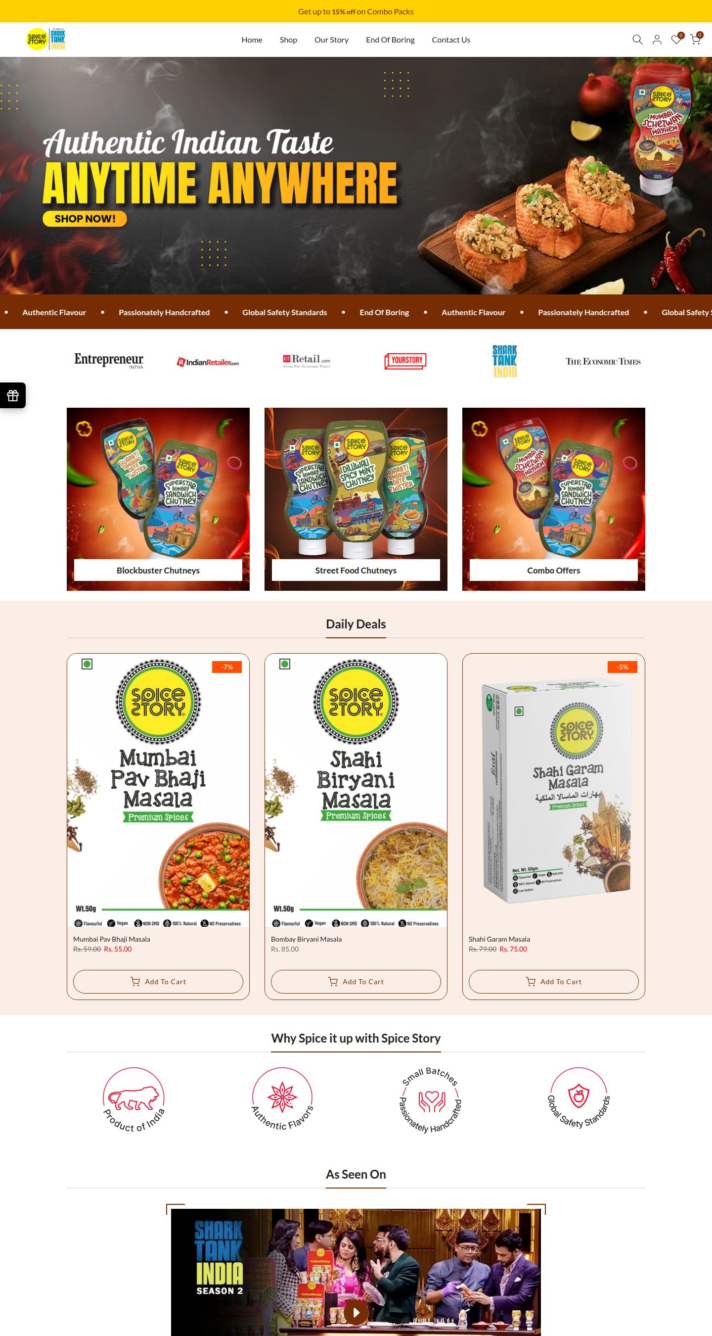 Spice Story, the store's home page