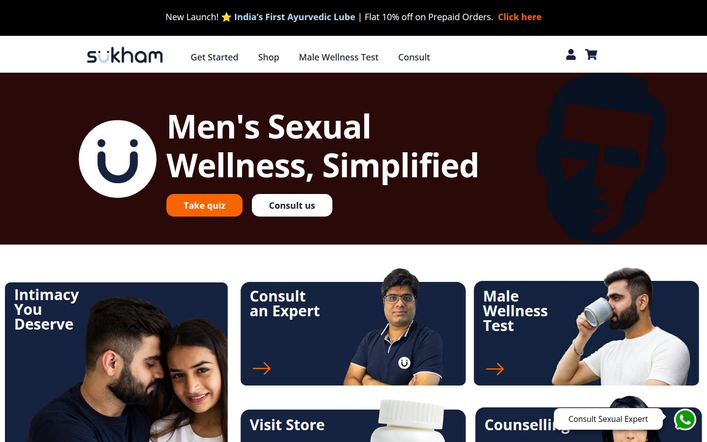 Sukham storefront homepage on desktop