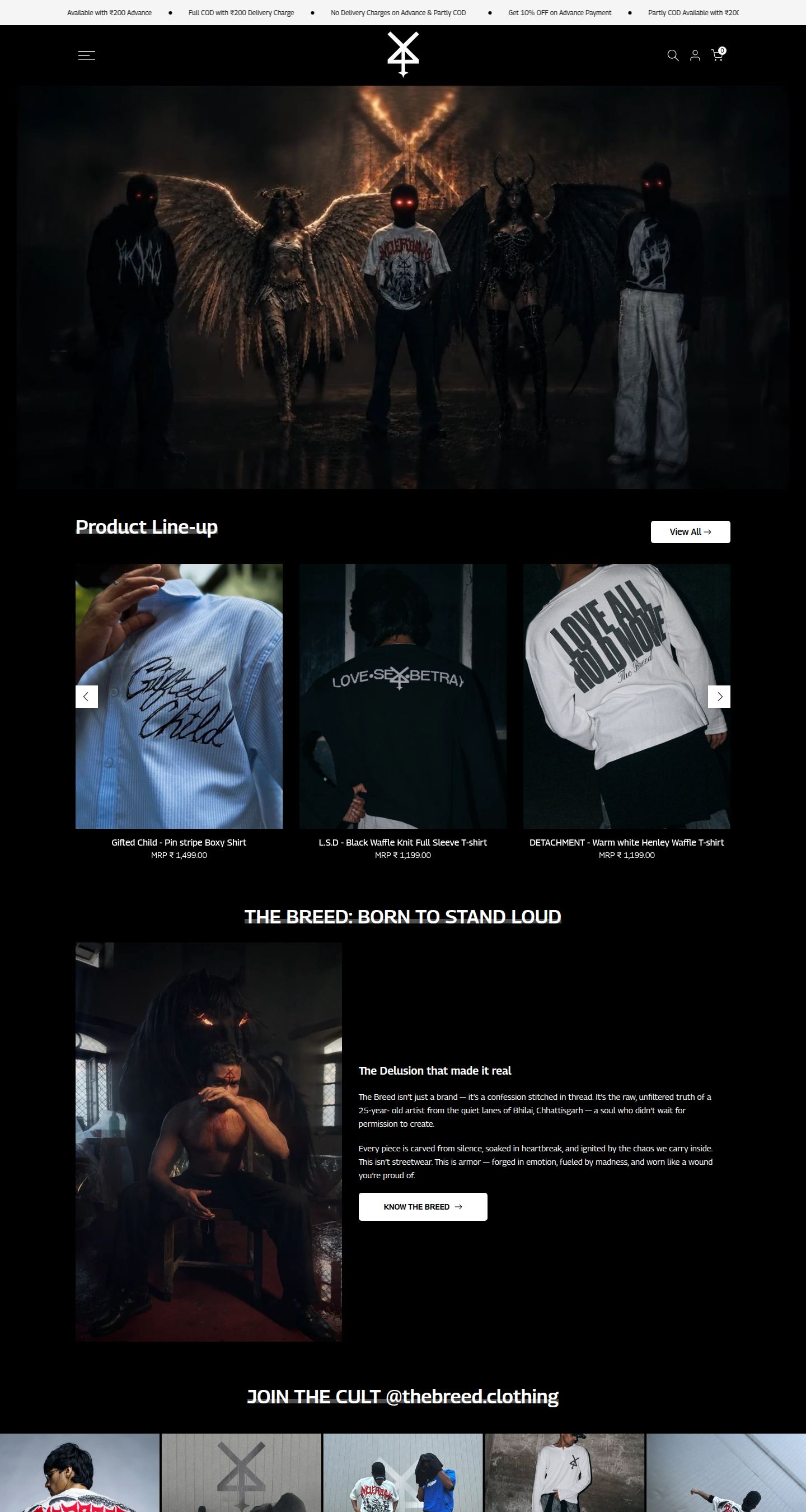 The Breed storefront below the fold