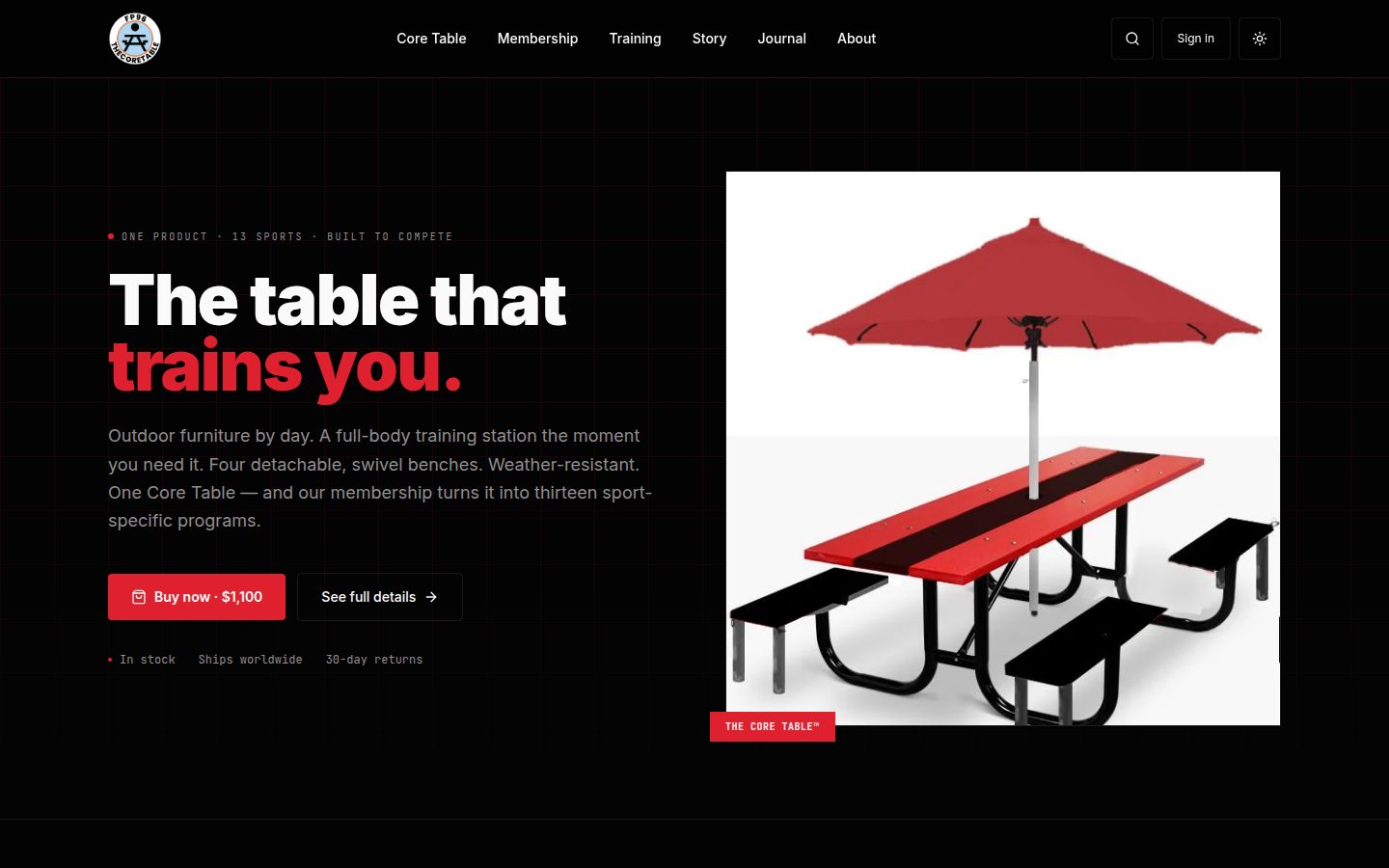 Core Table storefront homepage on desktop