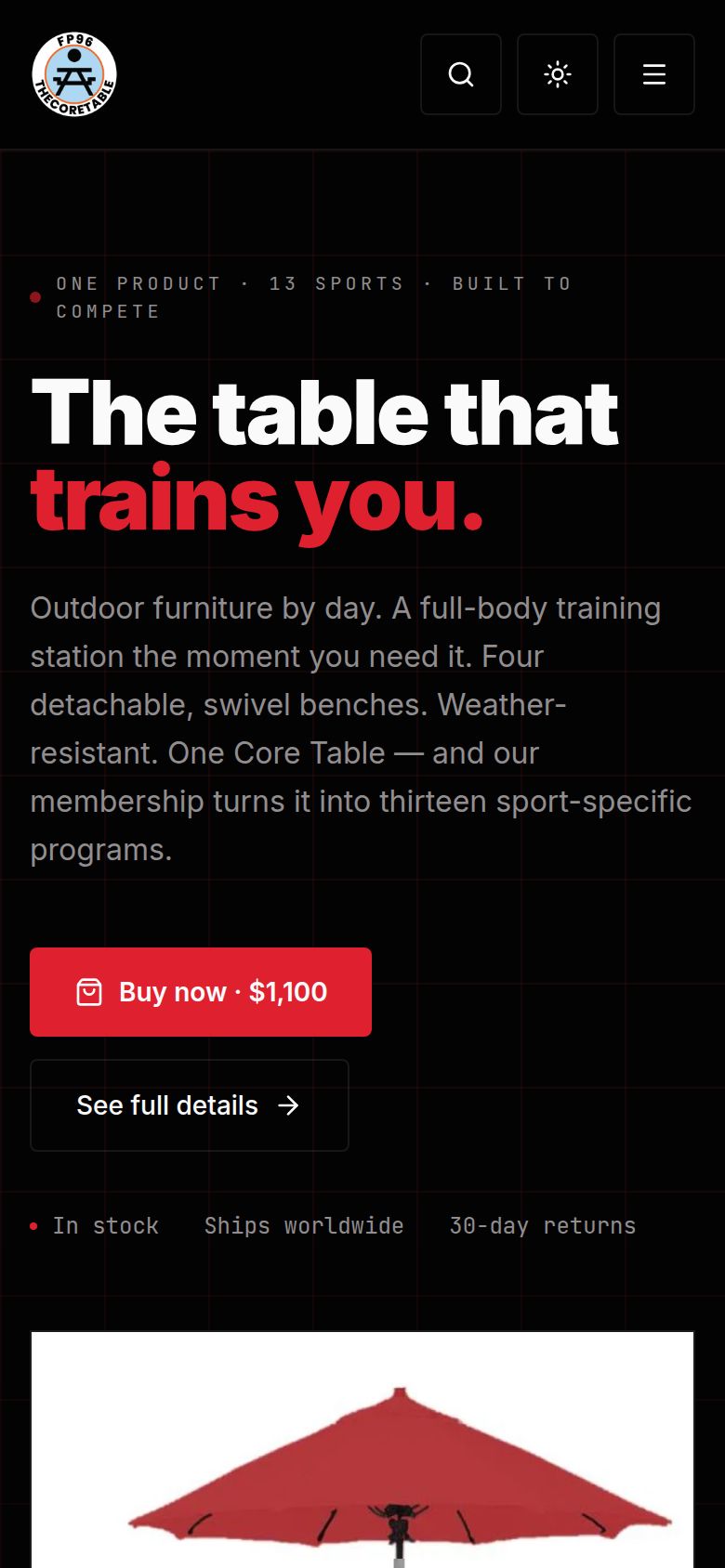 Core Table storefront on a phone