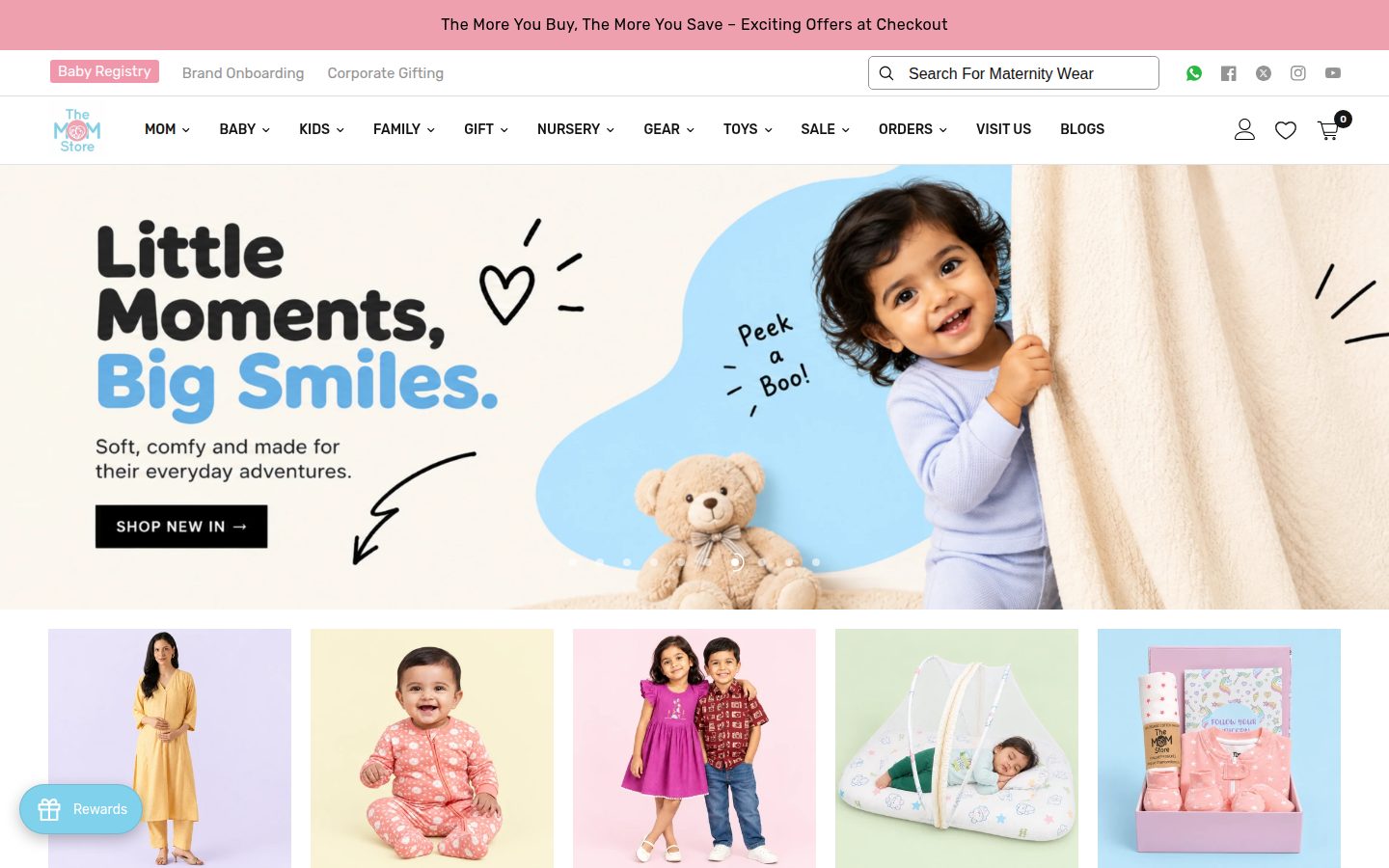 The Mom Store storefront homepage on desktop