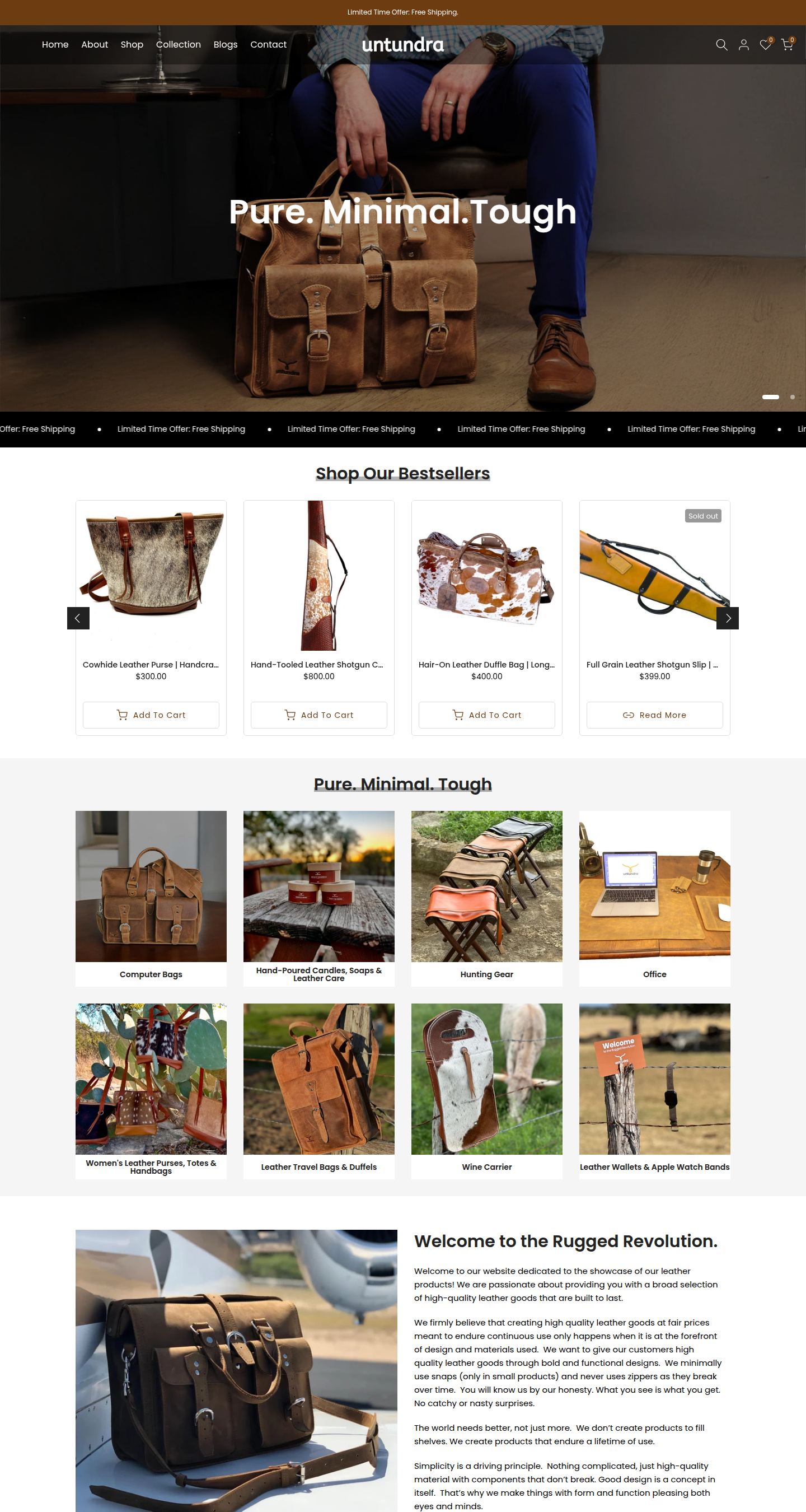 untundra storefront below the fold