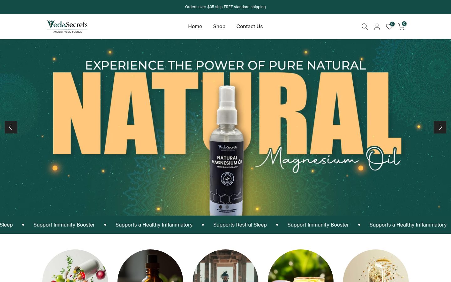 VedaSecrets storefront homepage on desktop